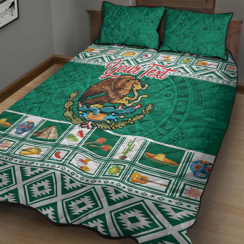 Personalized Mexico Christmas Quilt Bed Set Coat Of Arms With Aztec Mexican Patterns - Wonder Print Shop