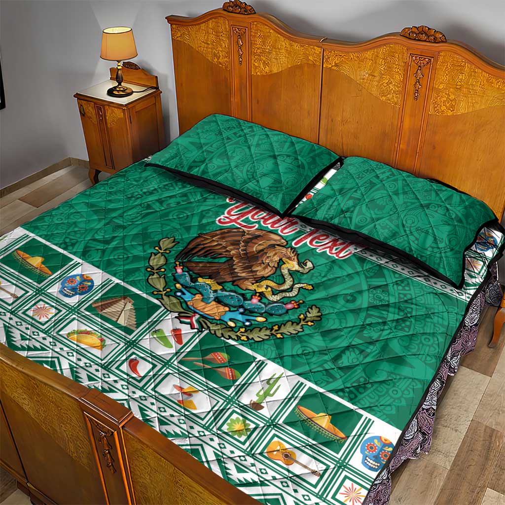 Personalized Mexico Christmas Quilt Bed Set Coat Of Arms With Aztec Mexican Patterns - Wonder Print Shop