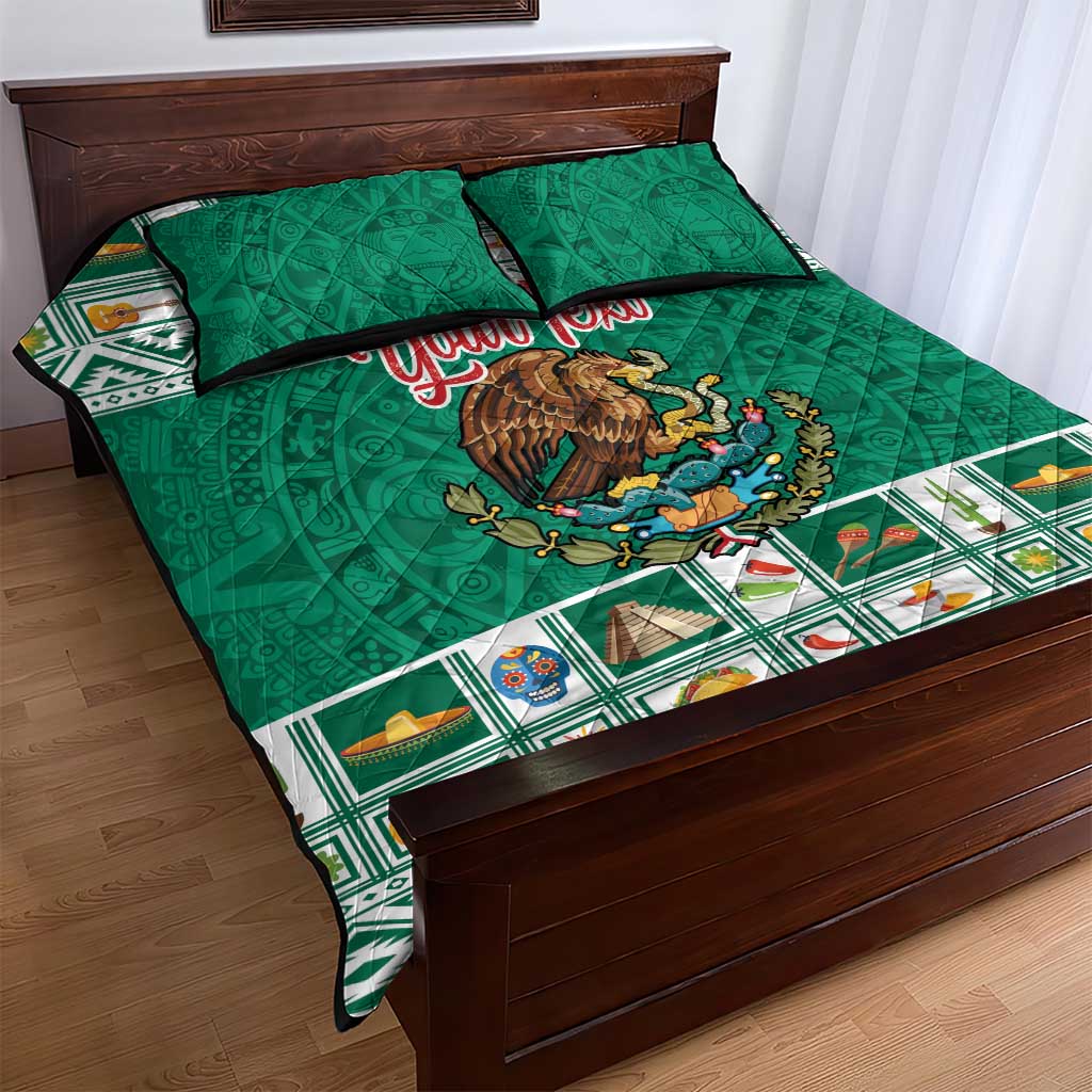 Personalized Mexico Christmas Quilt Bed Set Coat Of Arms With Aztec Mexican Patterns - Wonder Print Shop