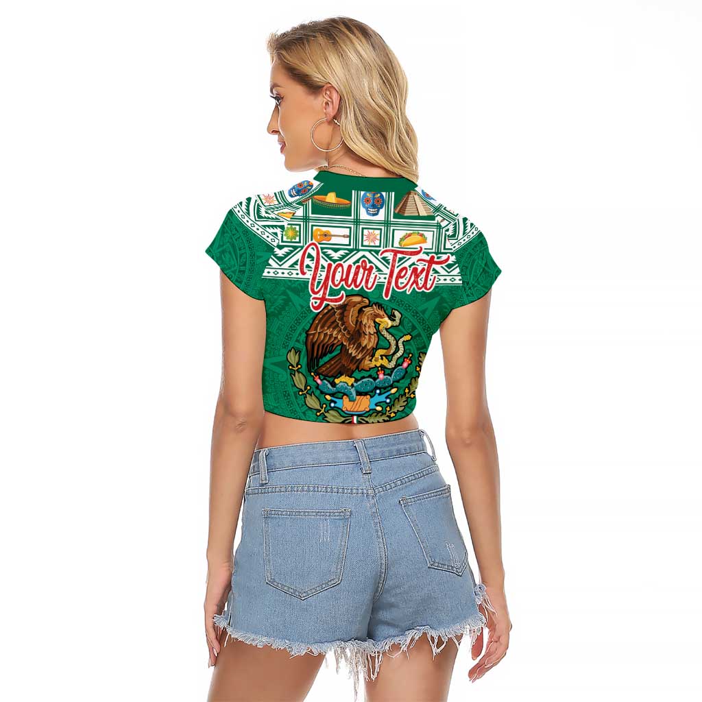 Personalized Mexico Christmas Raglan Cropped T Shirt Coat Of Arms With Aztec Mexican Patterns - Wonder Print Shop