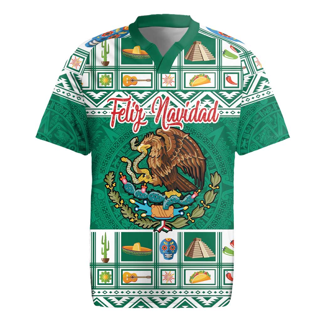Personalized Mexico Christmas Rugby Jersey Coat Of Arms With Aztec Mexican Patterns - Wonder Print Shop