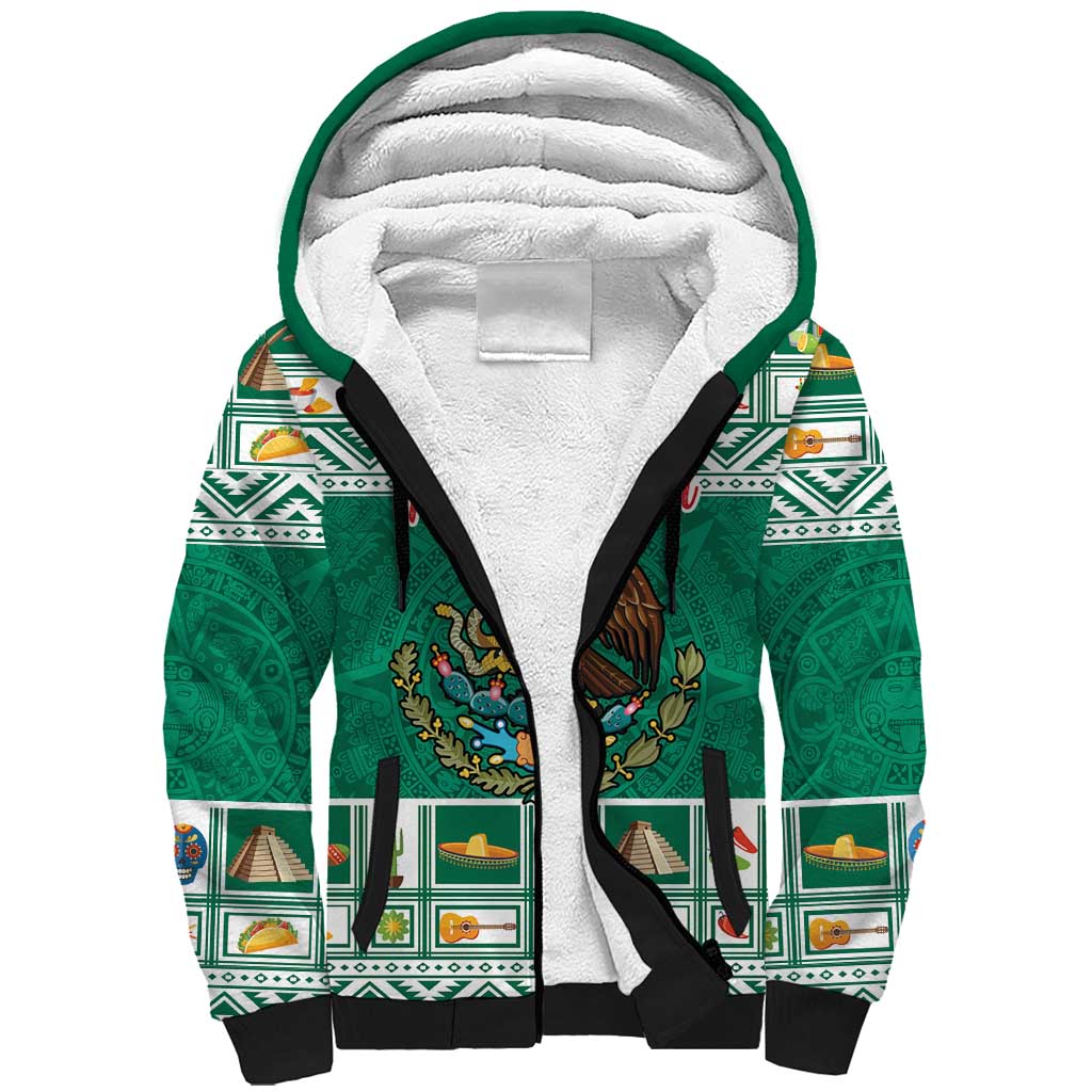 Personalized Mexico Christmas Sherpa Hoodie Coat Of Arms With Aztec Mexican Patterns - Wonder Print Shop
