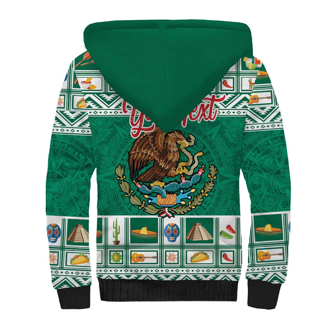 Personalized Mexico Christmas Sherpa Hoodie Coat Of Arms With Aztec Mexican Patterns - Wonder Print Shop