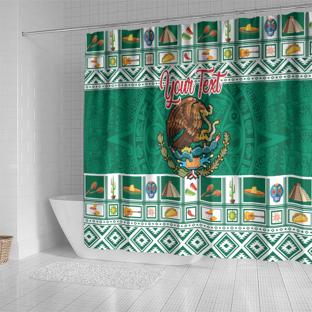 Personalized Mexico Christmas Shower Curtain Coat Of Arms With Aztec Mexican Patterns