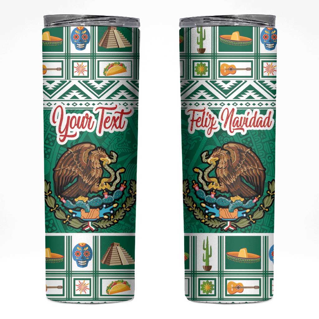 Personalized Mexico Christmas Skinny Tumbler Coat Of Arms With Aztec Mexican Patterns - Wonder Print Shop