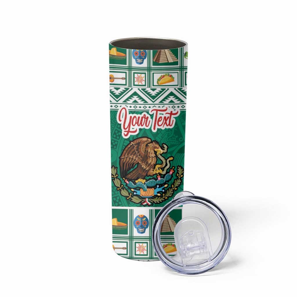 Personalized Mexico Christmas Skinny Tumbler Coat Of Arms With Aztec Mexican Patterns - Wonder Print Shop