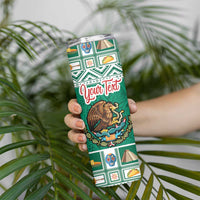 Personalized Mexico Christmas Skinny Tumbler Coat Of Arms With Aztec Mexican Patterns - Wonder Print Shop