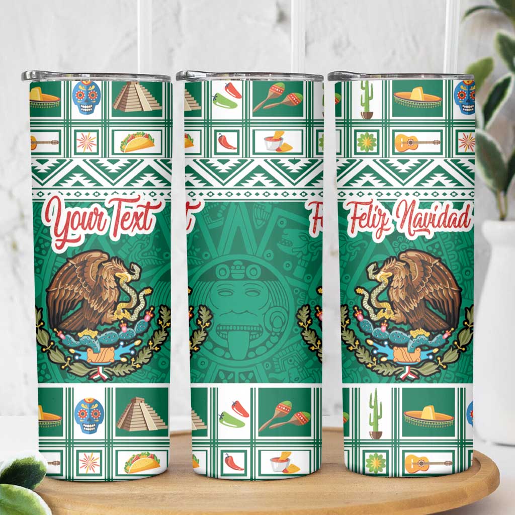 Personalized Mexico Christmas Skinny Tumbler Coat Of Arms With Aztec Mexican Patterns - Wonder Print Shop