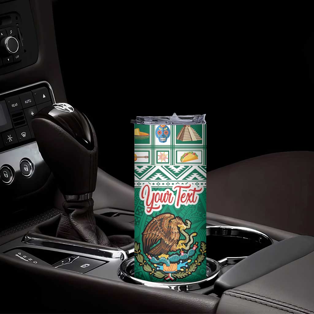 Personalized Mexico Christmas Skinny Tumbler Coat Of Arms With Aztec Mexican Patterns - Wonder Print Shop