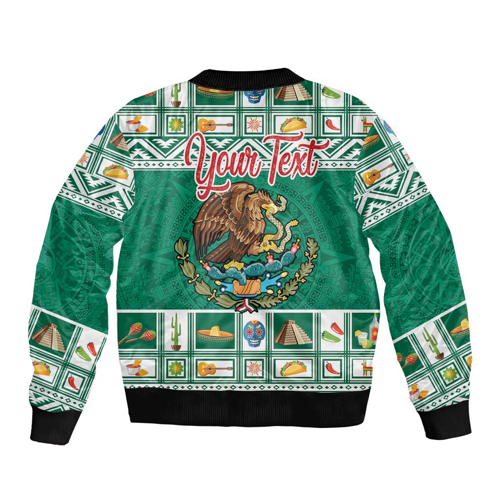 Personalized Mexico Christmas Sleeve Zip Bomber Jacket Coat Of Arms With Aztec Mexican Patterns - Wonder Print Shop
