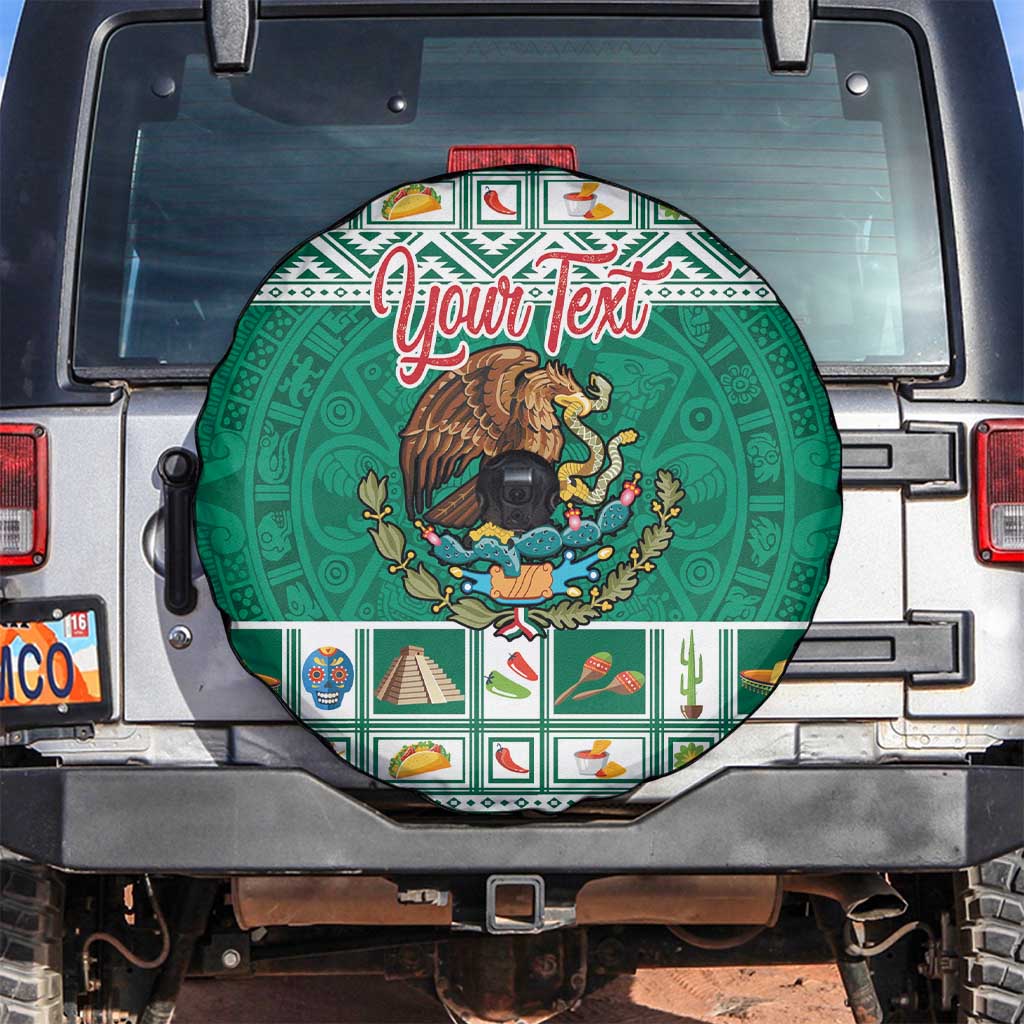 Personalized Mexico Christmas Spare Tire Cover Coat Of Arms With Aztec Mexican Patterns - Wonder Print Shop