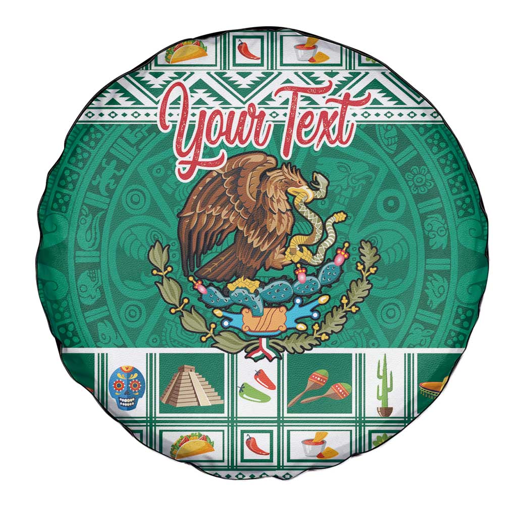 Personalized Mexico Christmas Spare Tire Cover Coat Of Arms With Aztec Mexican Patterns - Wonder Print Shop