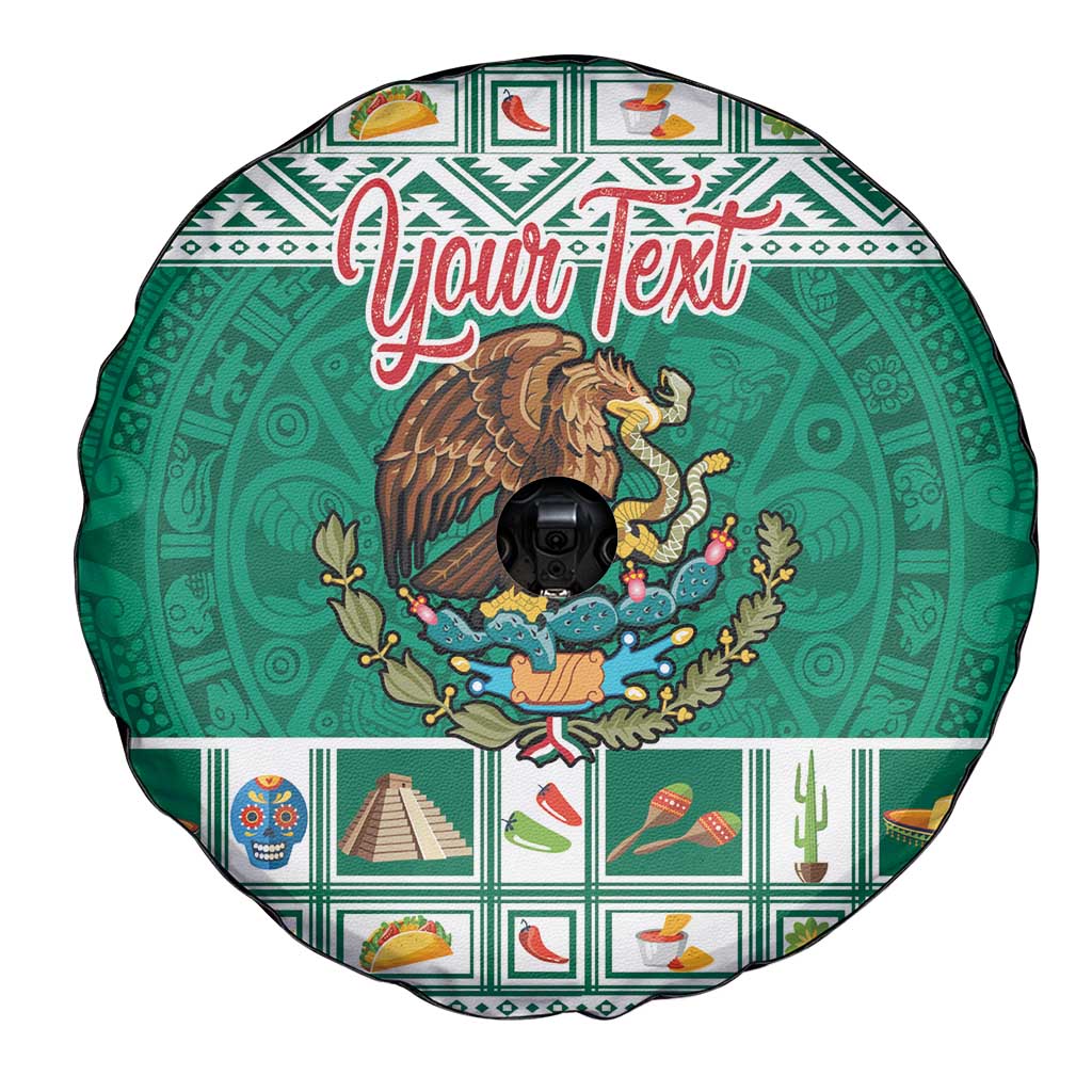 Personalized Mexico Christmas Spare Tire Cover Coat Of Arms With Aztec Mexican Patterns - Wonder Print Shop