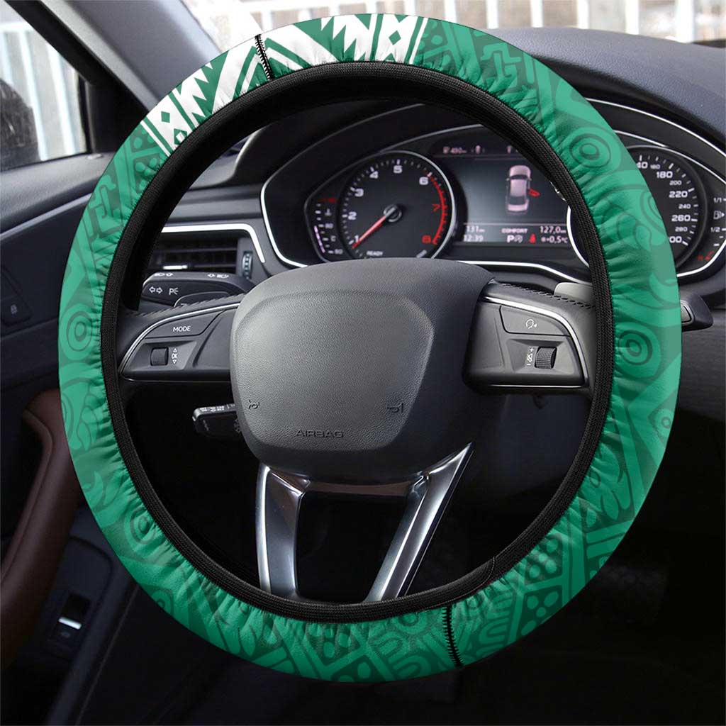 Mexico Christmas Steering Wheel Cover Coat Of Arms With Aztec Mexican Patterns - Wonder Print Shop