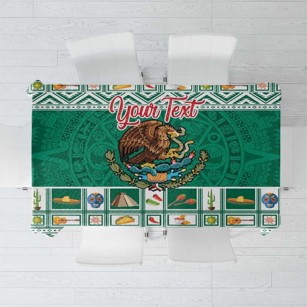 Personalized Mexico Christmas Tablecloth Coat Of Arms With Aztec Mexican Patterns - Wonder Print Shop