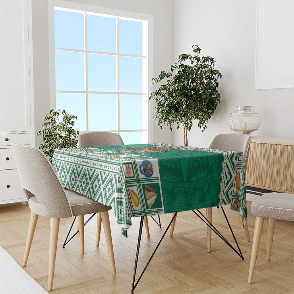 Personalized Mexico Christmas Tablecloth Coat Of Arms With Aztec Mexican Patterns - Wonder Print Shop