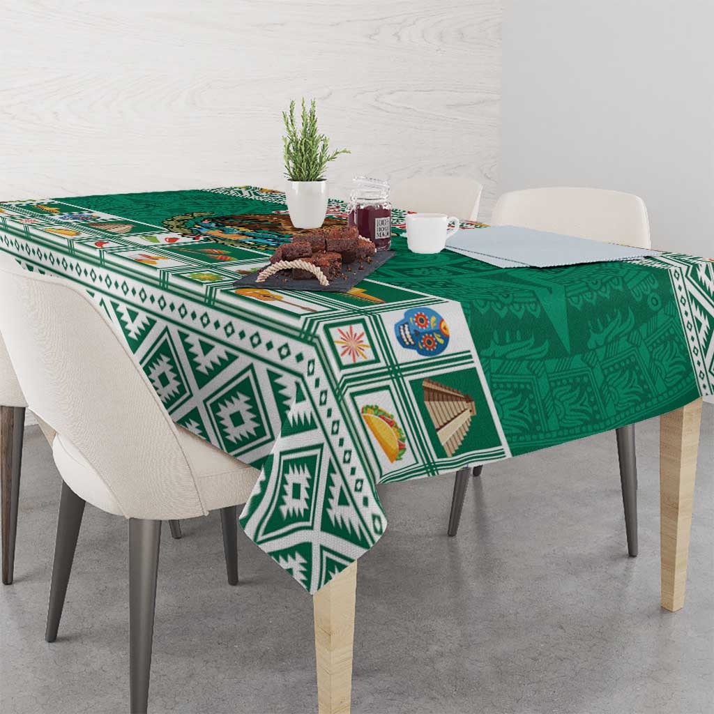 Personalized Mexico Christmas Tablecloth Coat Of Arms With Aztec Mexican Patterns - Wonder Print Shop