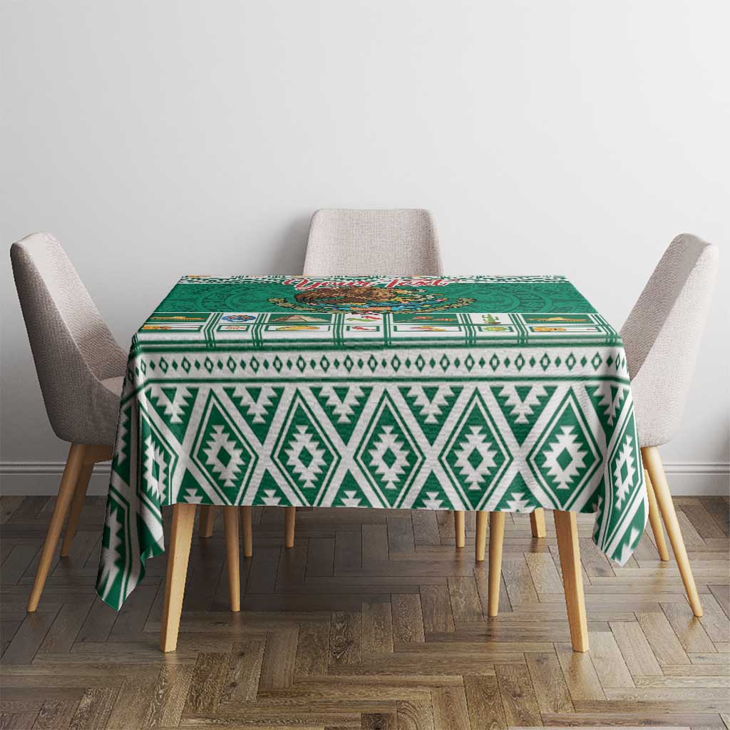 Personalized Mexico Christmas Tablecloth Coat Of Arms With Aztec Mexican Patterns - Wonder Print Shop