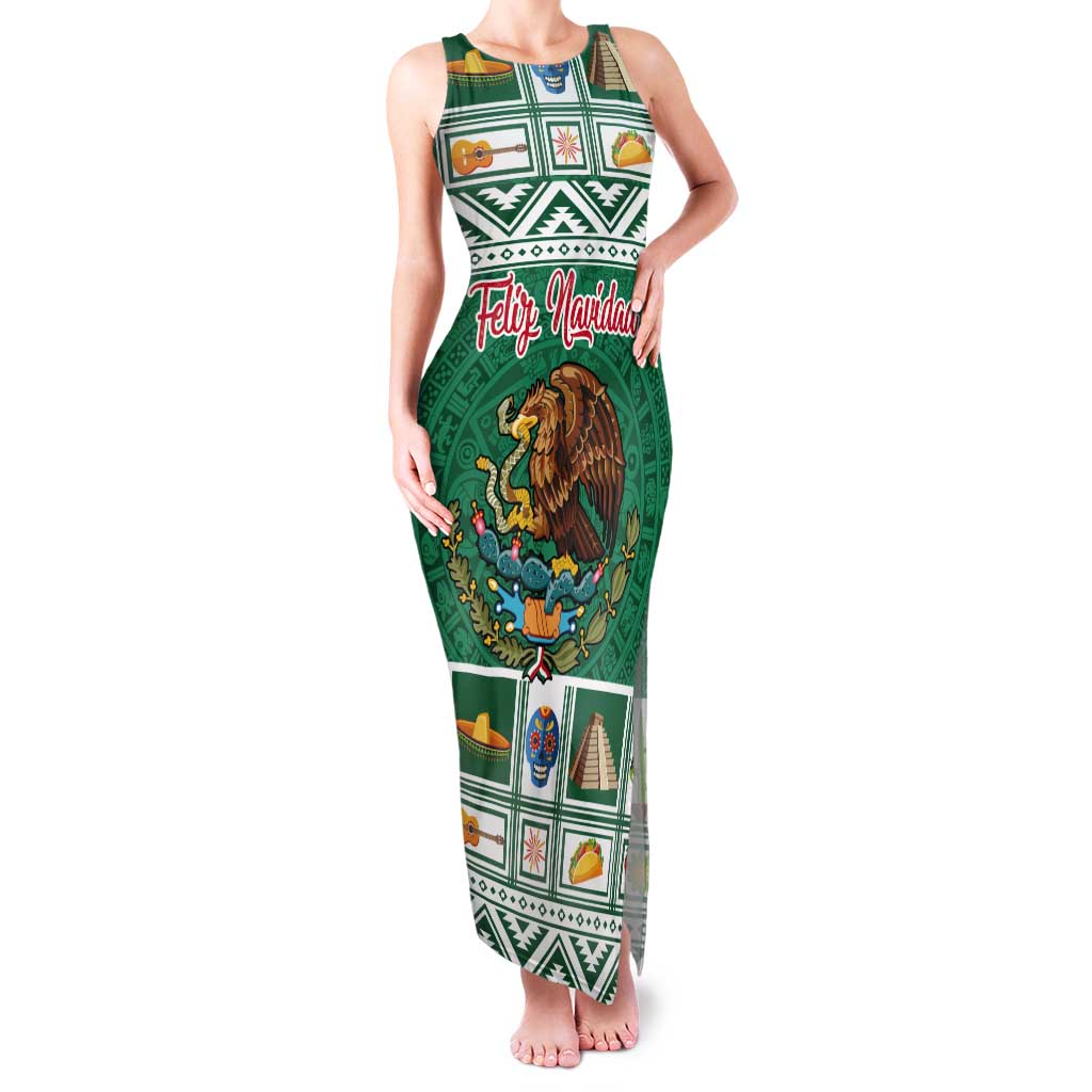 Personalized Mexico Christmas Tank Maxi Dress Coat Of Arms With Aztec Mexican Patterns - Wonder Print Shop