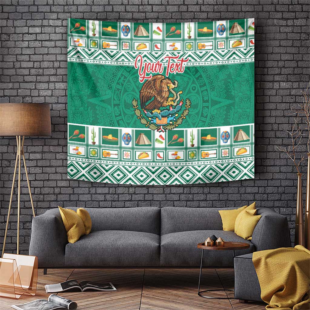 Personalized Mexico Christmas Tapestry Coat Of Arms With Aztec Mexican Patterns - Wonder Print Shop
