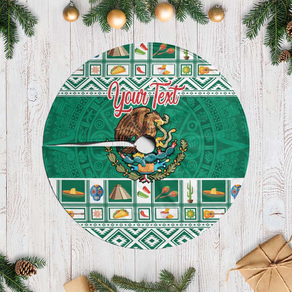Personalized Mexico Christmas Tree Skirt Coat Of Arms With Aztec Mexican Patterns - Wonder Print Shop