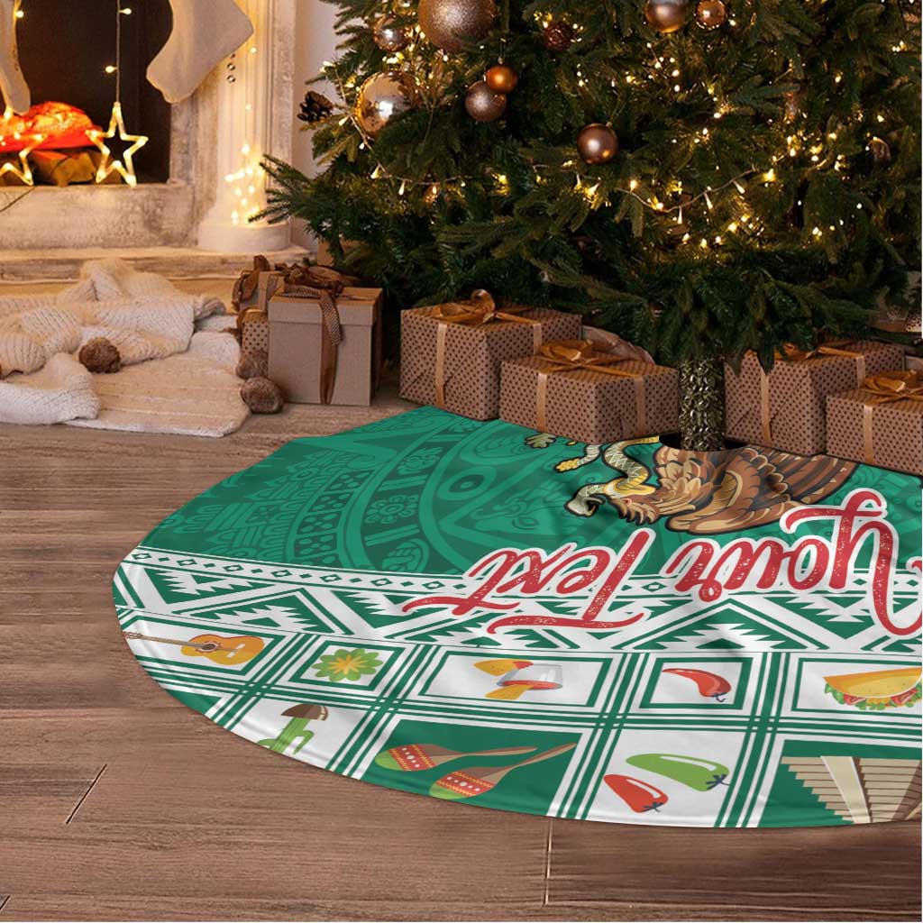 Personalized Mexico Christmas Tree Skirt Coat Of Arms With Aztec Mexican Patterns - Wonder Print Shop