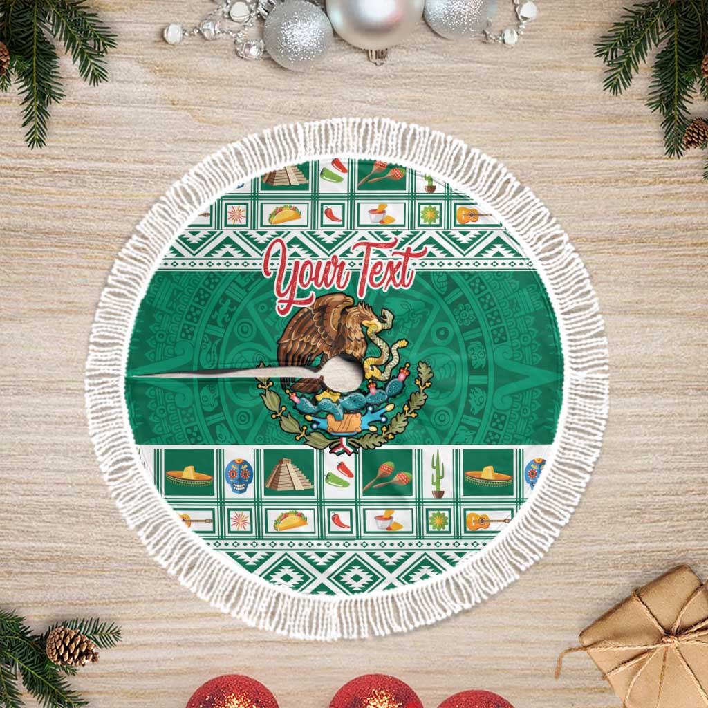 Personalized Mexico Christmas Tree Skirt Coat Of Arms With Aztec Mexican Patterns - Wonder Print Shop