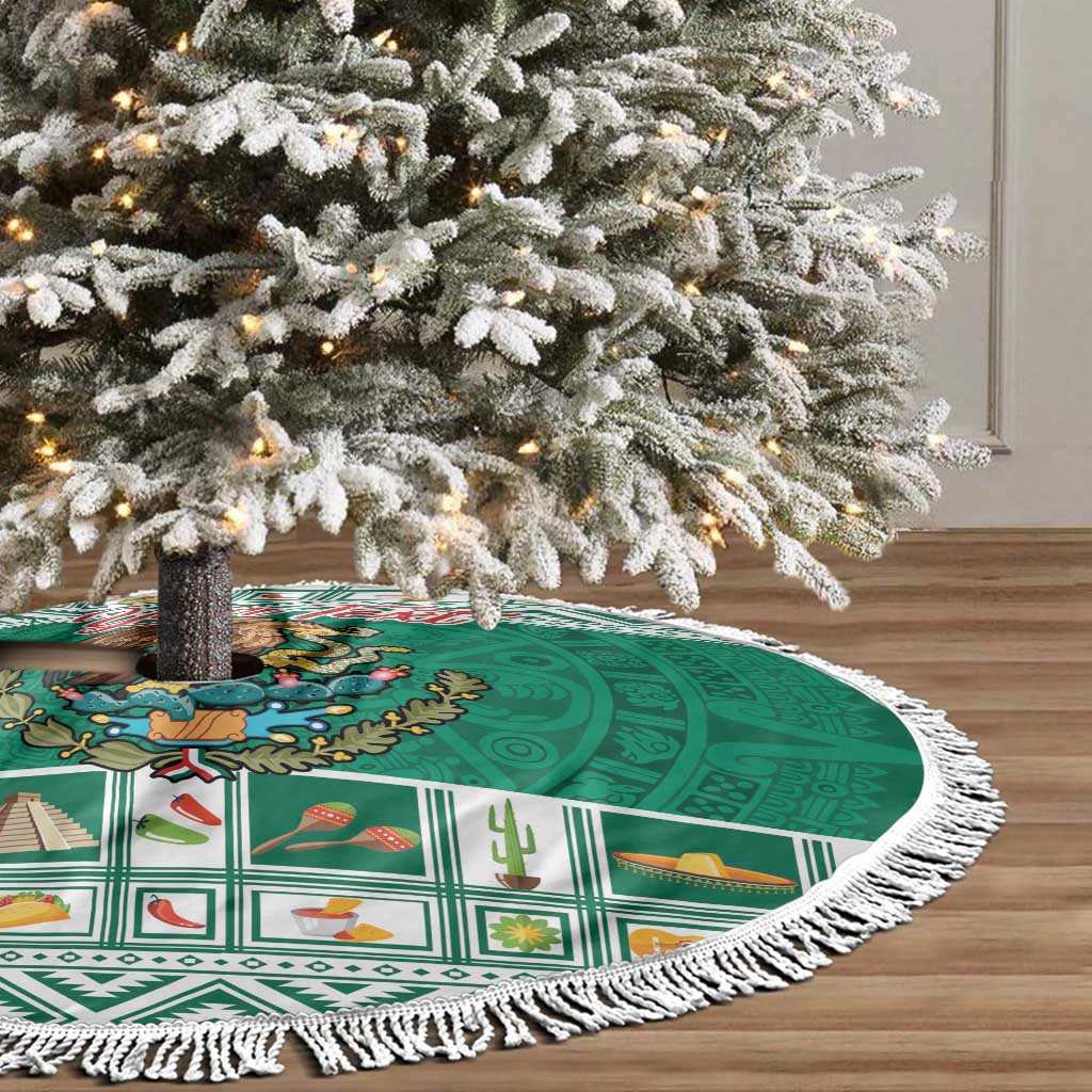 Personalized Mexico Christmas Tree Skirt Coat Of Arms With Aztec Mexican Patterns - Wonder Print Shop