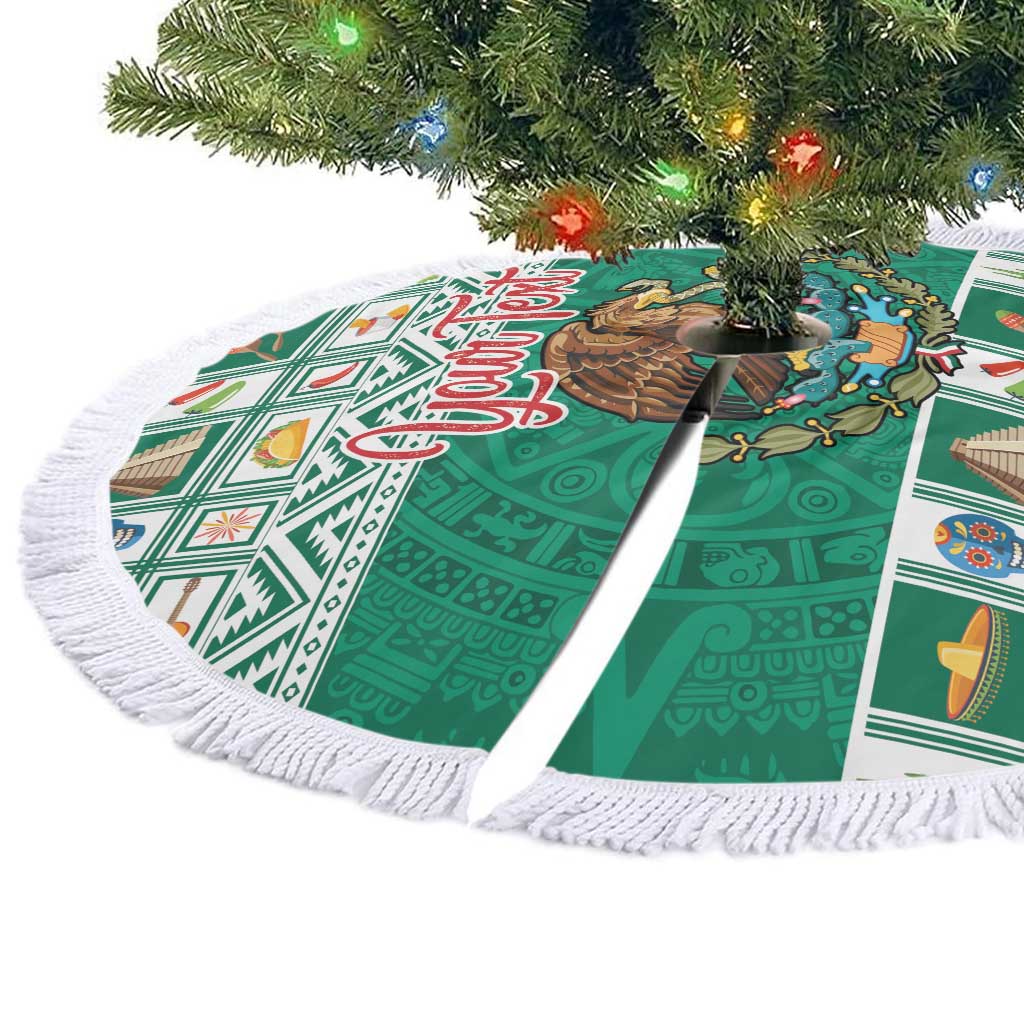 Personalized Mexico Christmas Tree Skirt Coat Of Arms With Aztec Mexican Patterns - Wonder Print Shop