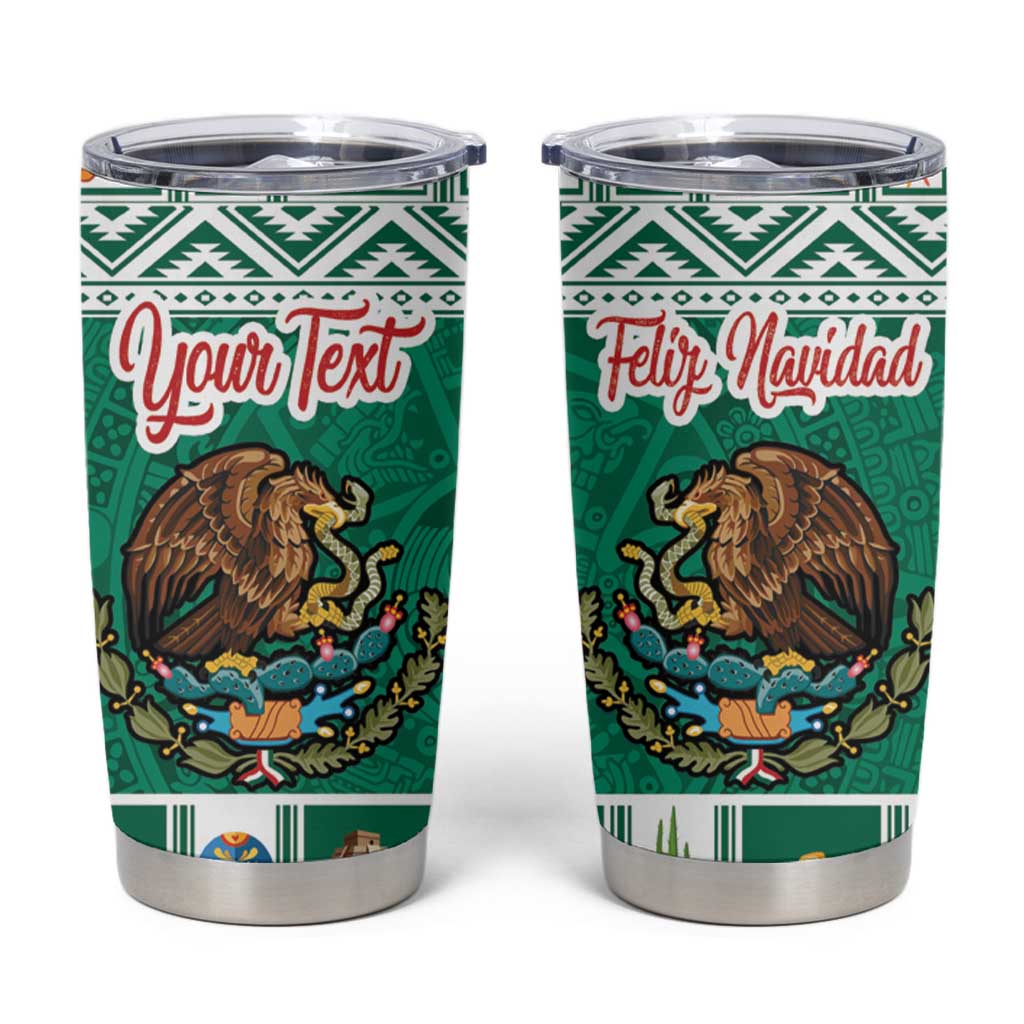 Personalized Mexico Christmas Tumbler Cup Coat Of Arms With Aztec Mexican Patterns - Wonder Print Shop