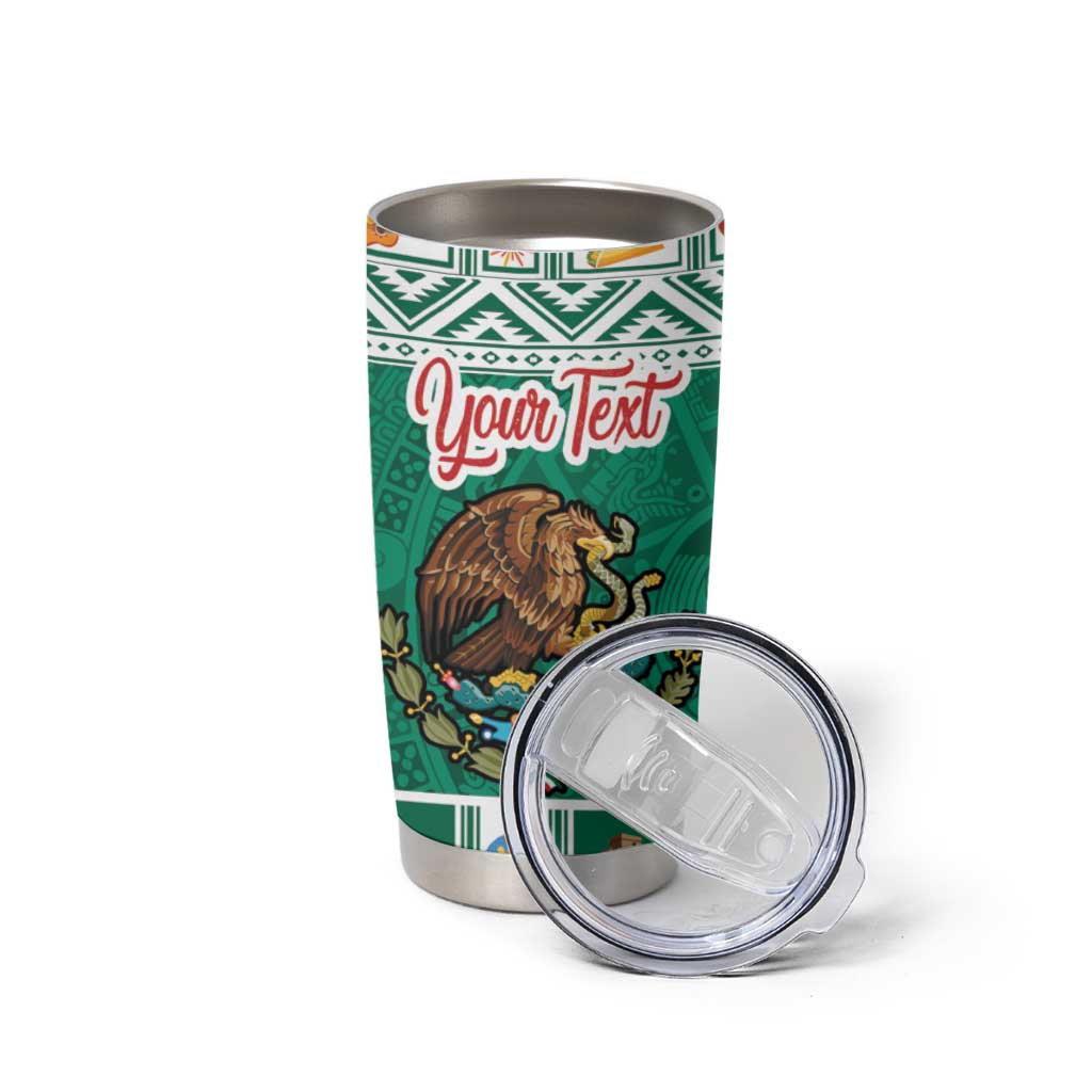 Personalized Mexico Christmas Tumbler Cup Coat Of Arms With Aztec Mexican Patterns - Wonder Print Shop