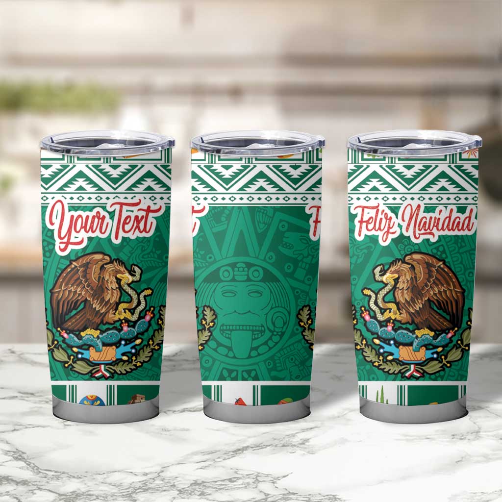 Personalized Mexico Christmas Tumbler Cup Coat Of Arms With Aztec Mexican Patterns - Wonder Print Shop