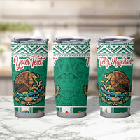 Personalized Mexico Christmas Tumbler Cup Coat Of Arms With Aztec Mexican Patterns - Wonder Print Shop
