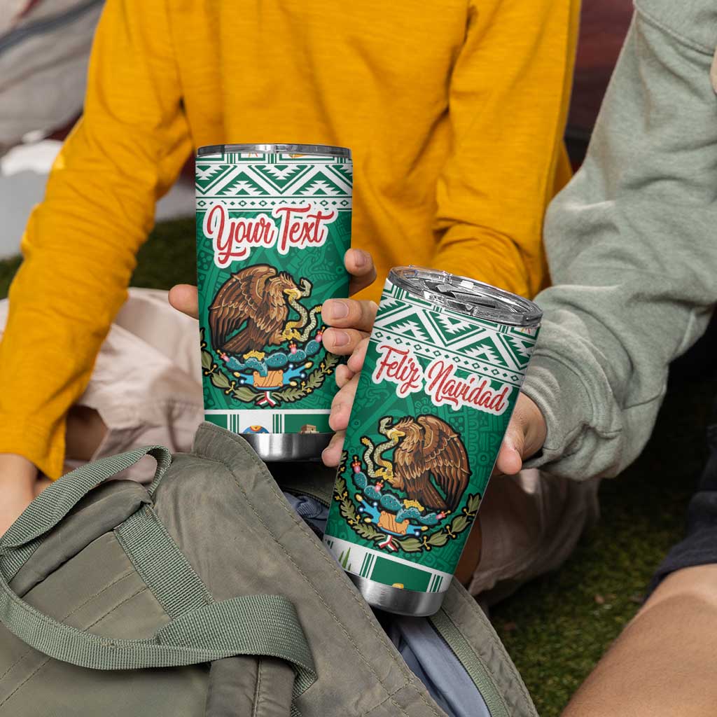 Personalized Mexico Christmas Tumbler Cup Coat Of Arms With Aztec Mexican Patterns - Wonder Print Shop