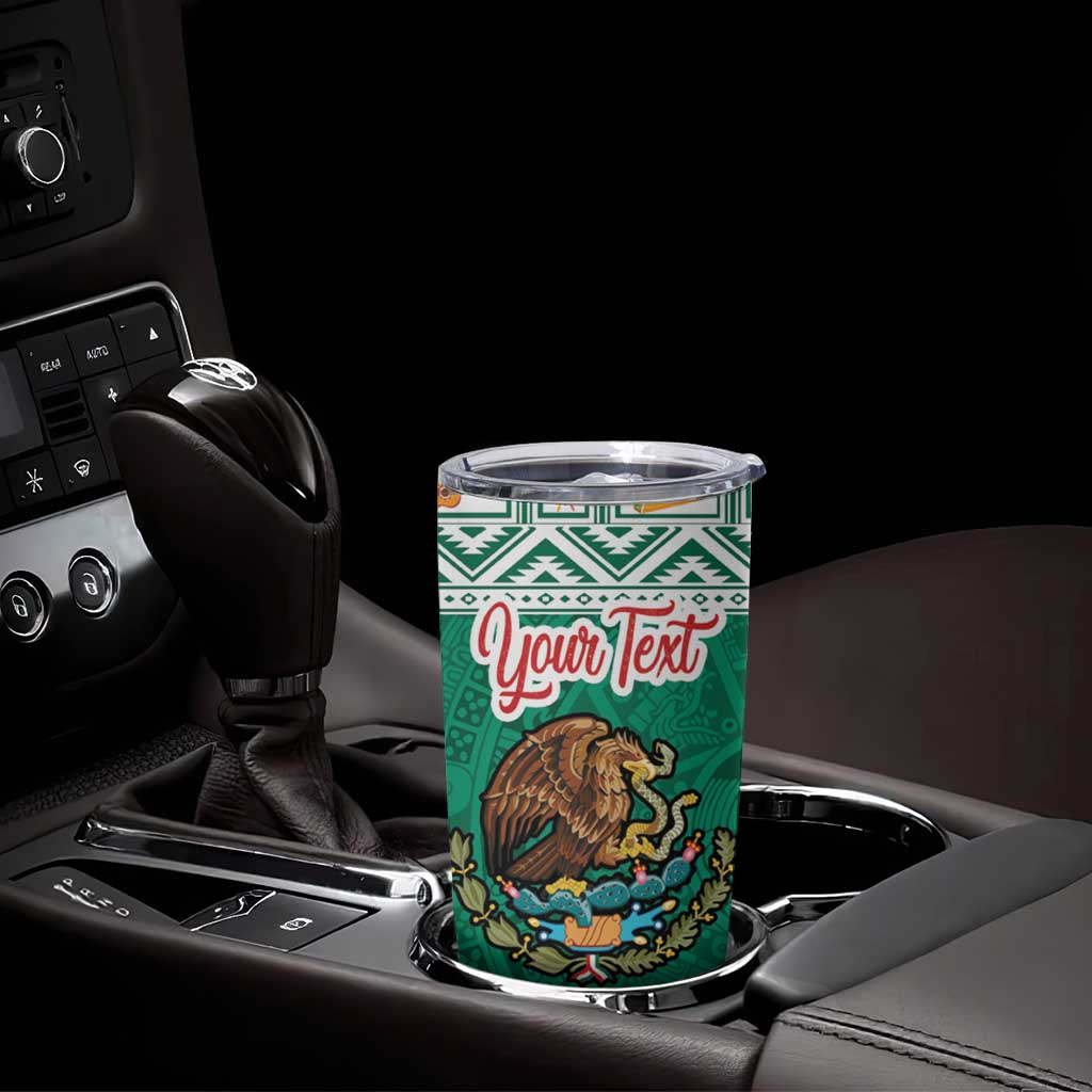 Personalized Mexico Christmas Tumbler Cup Coat Of Arms With Aztec Mexican Patterns - Wonder Print Shop