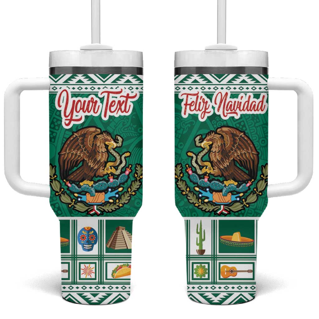 Personalized Mexico Christmas Tumbler With Handle Coat Of Arms With Aztec Mexican Patterns - Wonder Print Shop