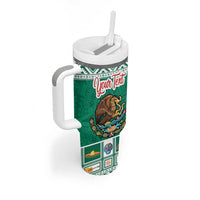 Personalized Mexico Christmas Tumbler With Handle Coat Of Arms With Aztec Mexican Patterns - Wonder Print Shop