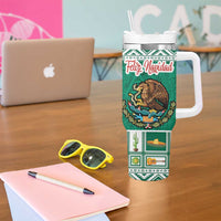 Personalized Mexico Christmas Tumbler With Handle Coat Of Arms With Aztec Mexican Patterns - Wonder Print Shop