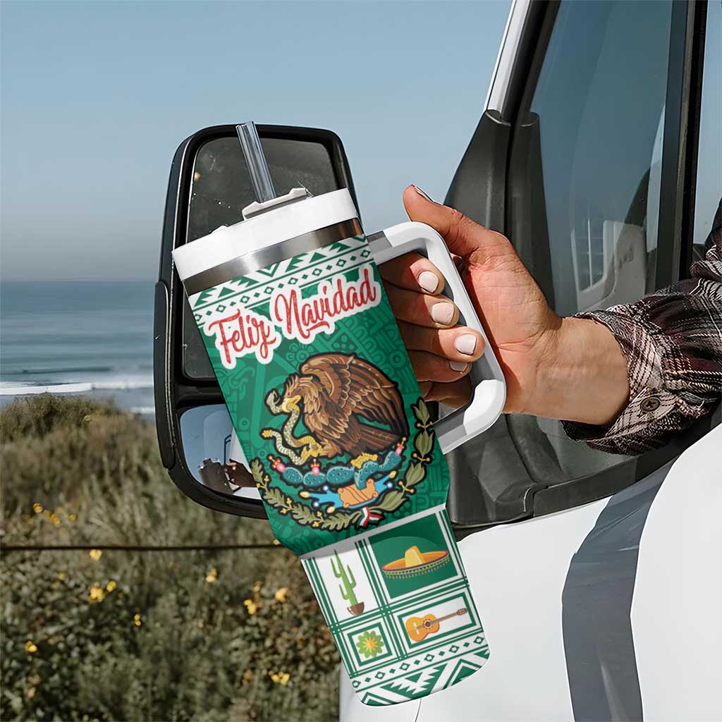 Personalized Mexico Christmas Tumbler With Handle Coat Of Arms With Aztec Mexican Patterns - Wonder Print Shop