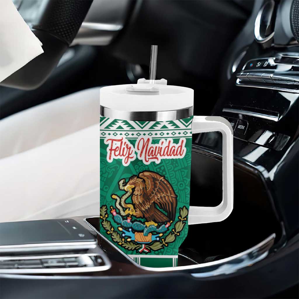 Personalized Mexico Christmas Tumbler With Handle Coat Of Arms With Aztec Mexican Patterns - Wonder Print Shop