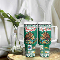 Personalized Mexico Christmas Tumbler With Handle Coat Of Arms With Aztec Mexican Patterns - Wonder Print Shop