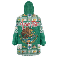 Personalized Mexico Christmas Wearable Blanket Hoodie Coat Of Arms With Aztec Mexican Patterns - Wonder Print Shop