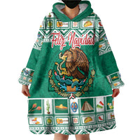 Personalized Mexico Christmas Wearable Blanket Hoodie Coat Of Arms With Aztec Mexican Patterns - Wonder Print Shop