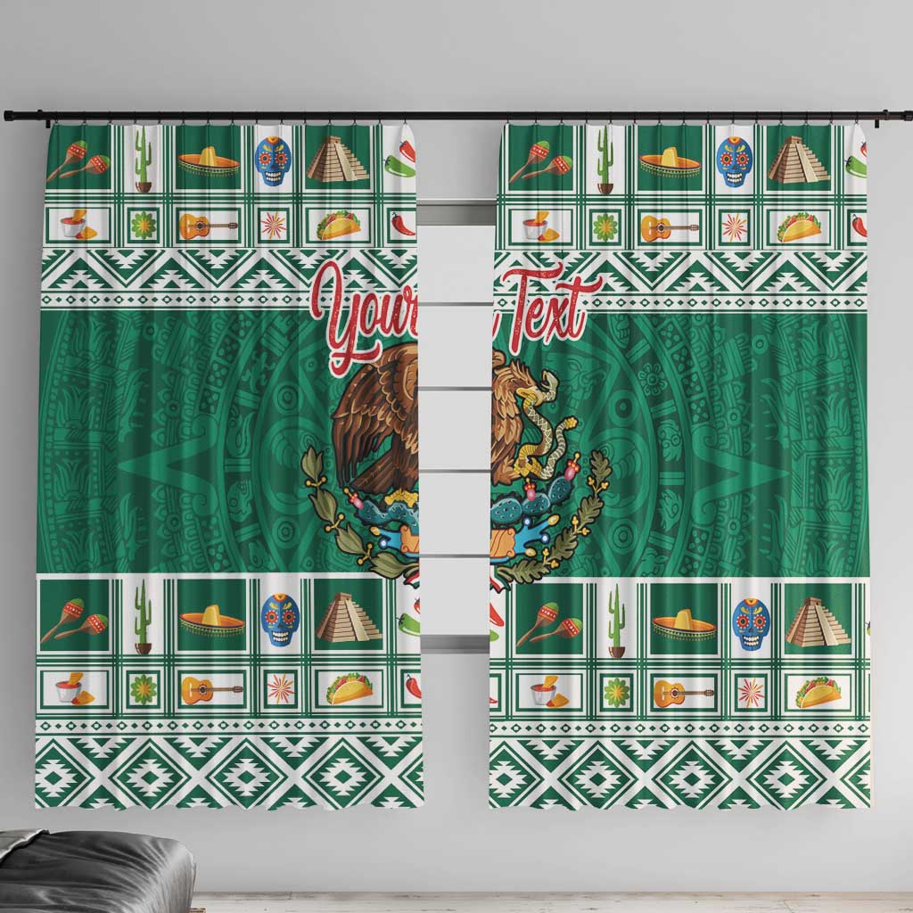 Personalized Mexico Christmas Window Curtain Coat Of Arms With Aztec Mexican Patterns - Wonder Print Shop