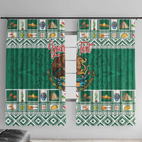 Personalized Mexico Christmas Window Curtain Coat Of Arms With Aztec Mexican Patterns - Wonder Print Shop