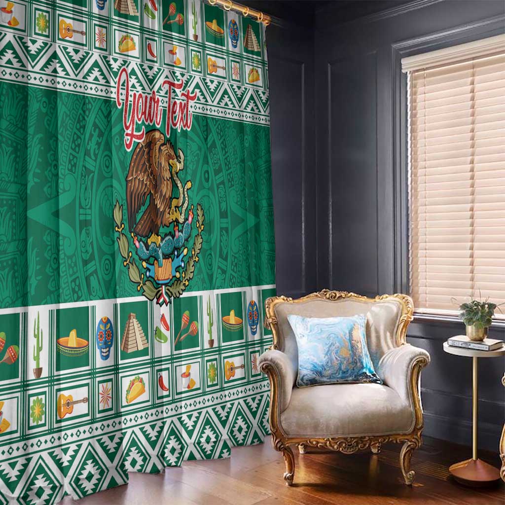 Personalized Mexico Christmas Window Curtain Coat Of Arms With Aztec Mexican Patterns - Wonder Print Shop