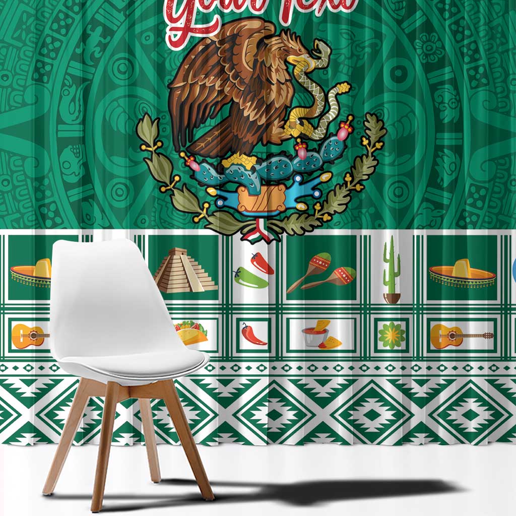 Personalized Mexico Christmas Window Curtain Coat Of Arms With Aztec Mexican Patterns - Wonder Print Shop