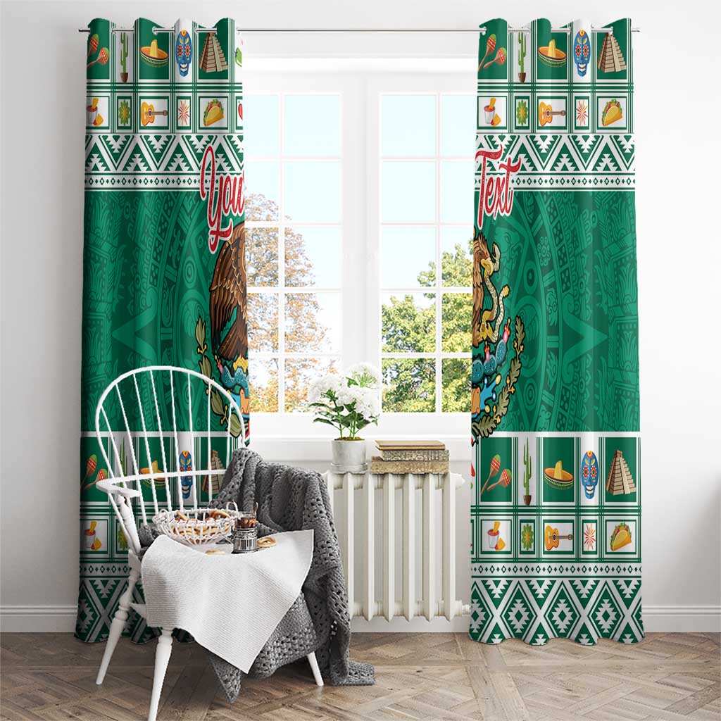 Personalized Mexico Christmas Window Curtain Coat Of Arms With Aztec Mexican Patterns - Wonder Print Shop
