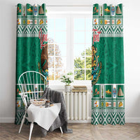 Personalized Mexico Christmas Window Curtain Coat Of Arms With Aztec Mexican Patterns - Wonder Print Shop