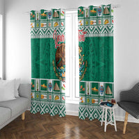 Personalized Mexico Christmas Window Curtain Coat Of Arms With Aztec Mexican Patterns - Wonder Print Shop